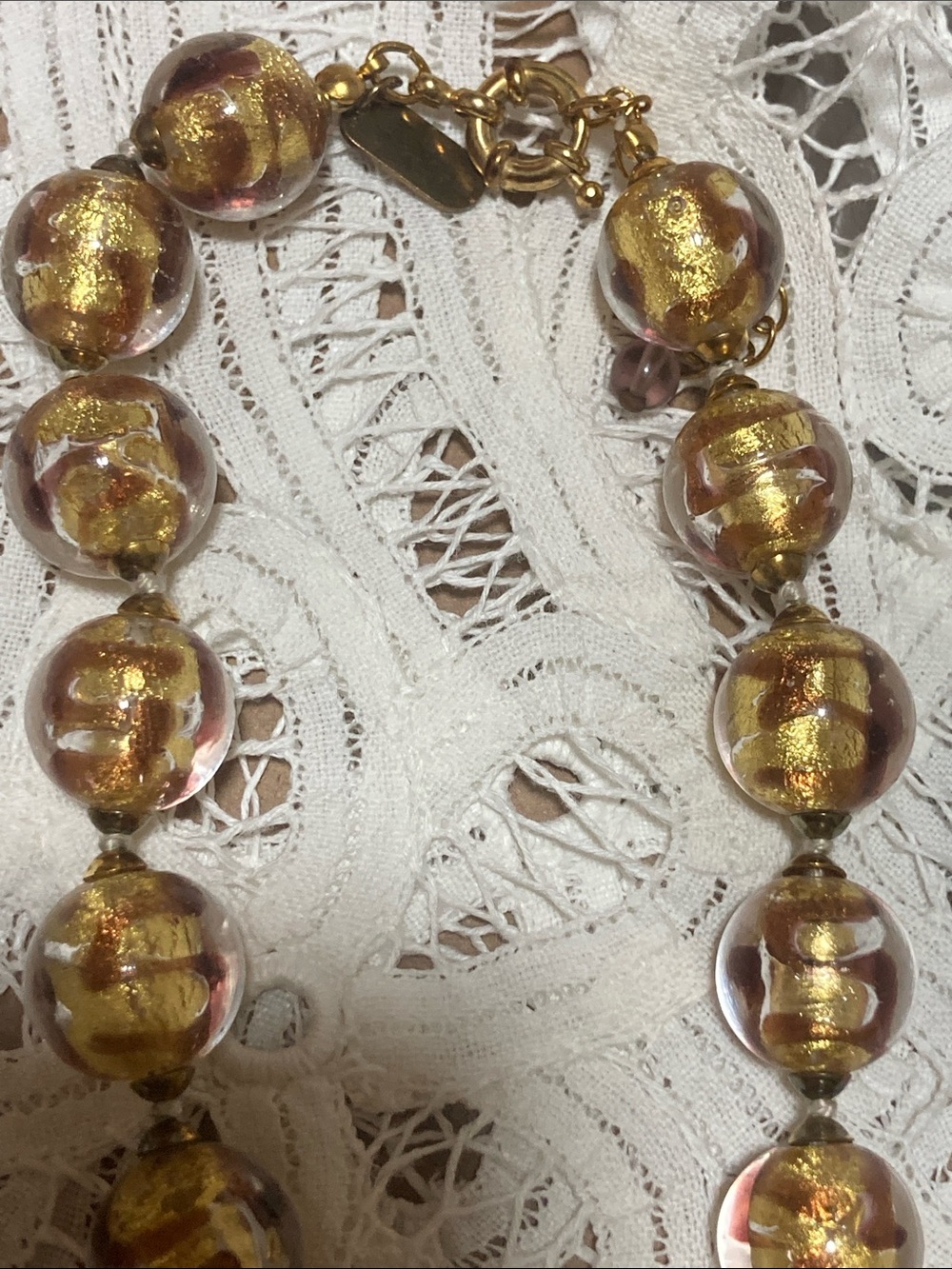 Gold Glass Bead Necklace - Picture 6 of 12